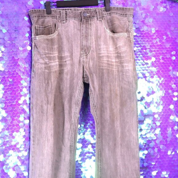GREY WHISKERED JEANS 38x32 Project Mayhem Casual Denim Pants Summer Leisure Y2K - Picture 7 of 10